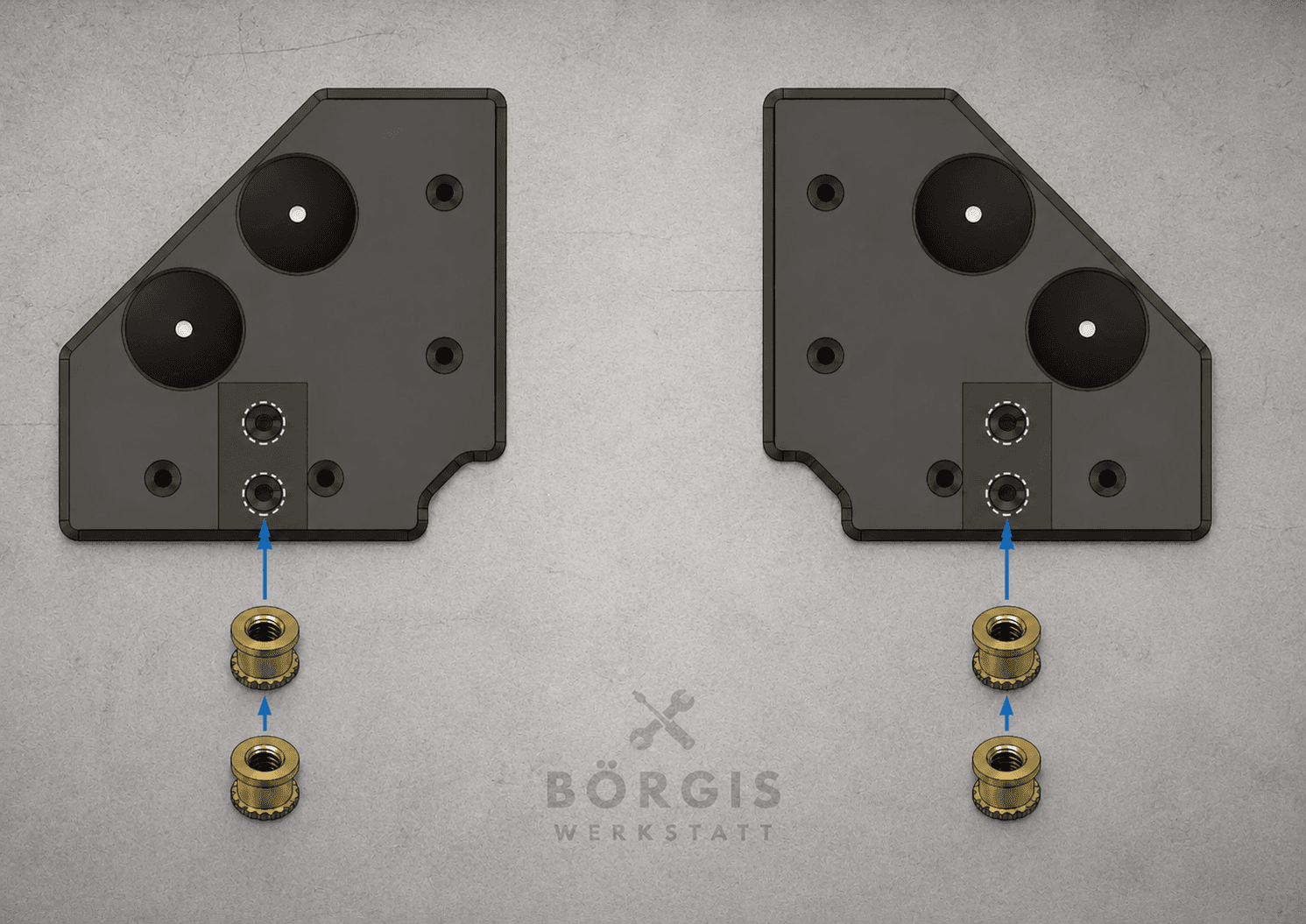 Corner Brackets mit zwei M4 Inserts als Vorbereitungsschritt